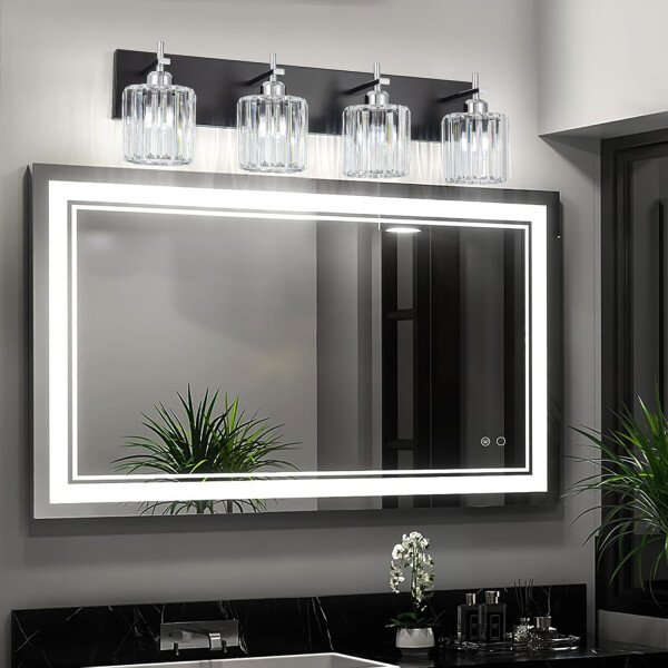 Moderna lámpara de tocador de baño de cristal de 3 luces de latón para pared, sobre espejo, iluminación de tocador negra y dorada para baño, pantalla cuadrada, aplique de pared de latón - Imagen 82