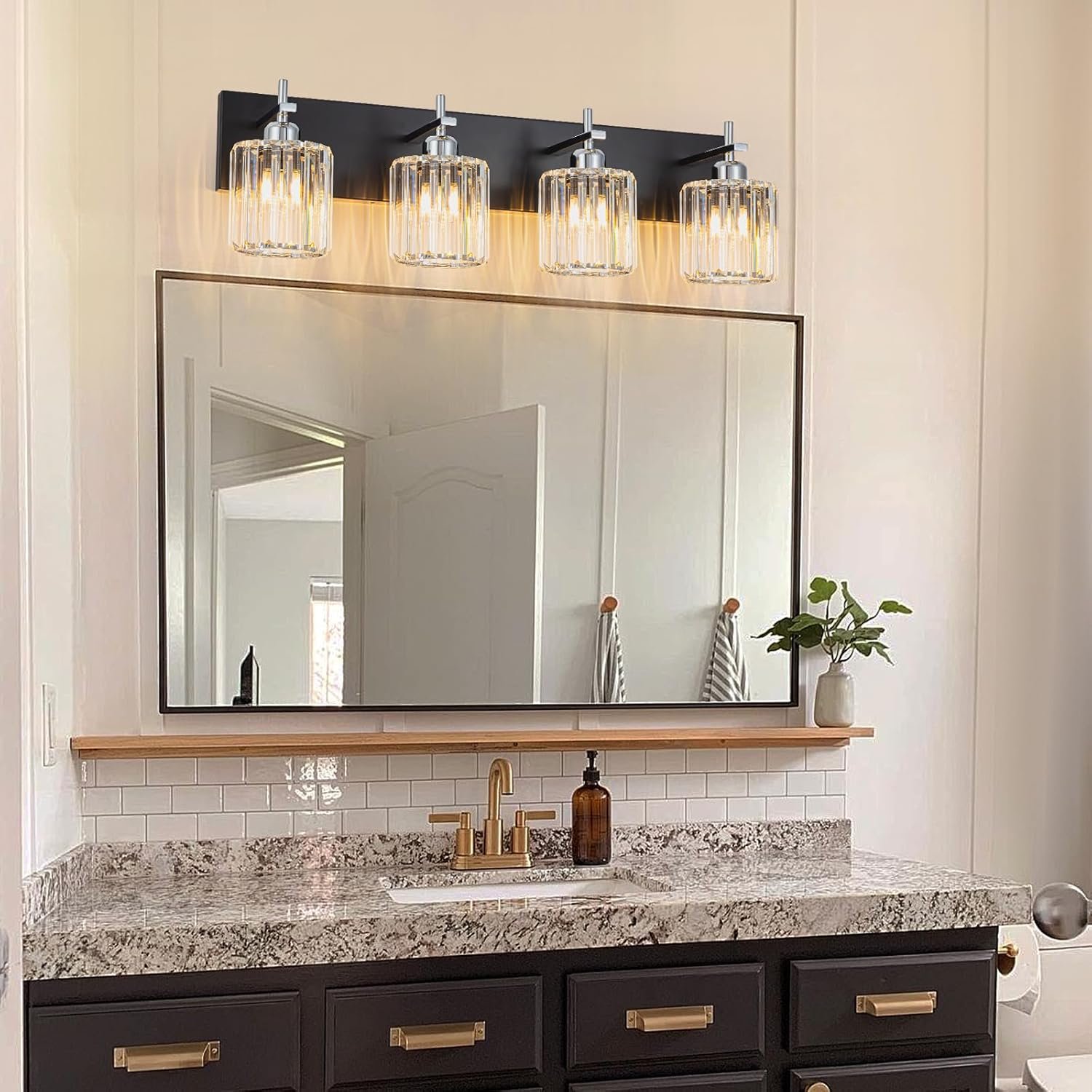 Moderna lámpara de tocador de baño de cristal de 3 luces de latón para pared, sobre espejo, iluminación de tocador negra y dorada para baño, pantalla cuadrada, aplique de pared de latón - Imagen 85