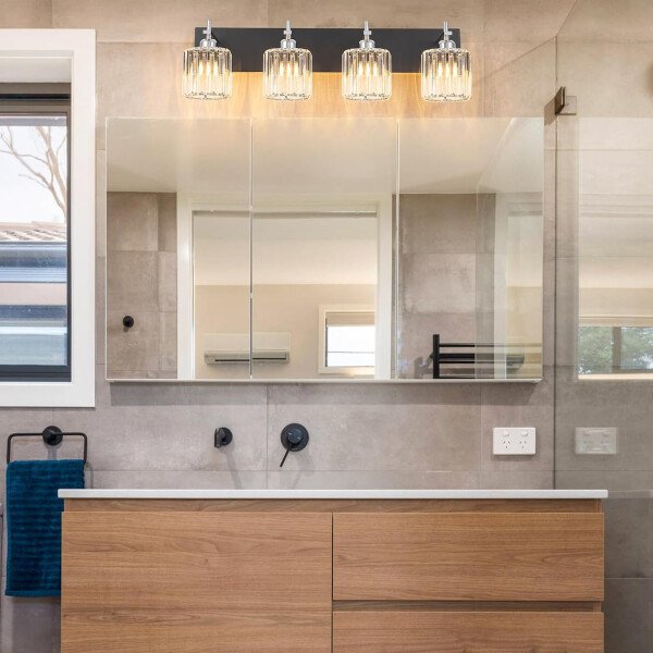 Moderna lámpara de tocador de baño de cristal de 3 luces de latón para pared, sobre espejo, iluminación de tocador negra y dorada para baño, pantalla cuadrada, aplique de pared de latón - Imagen 86