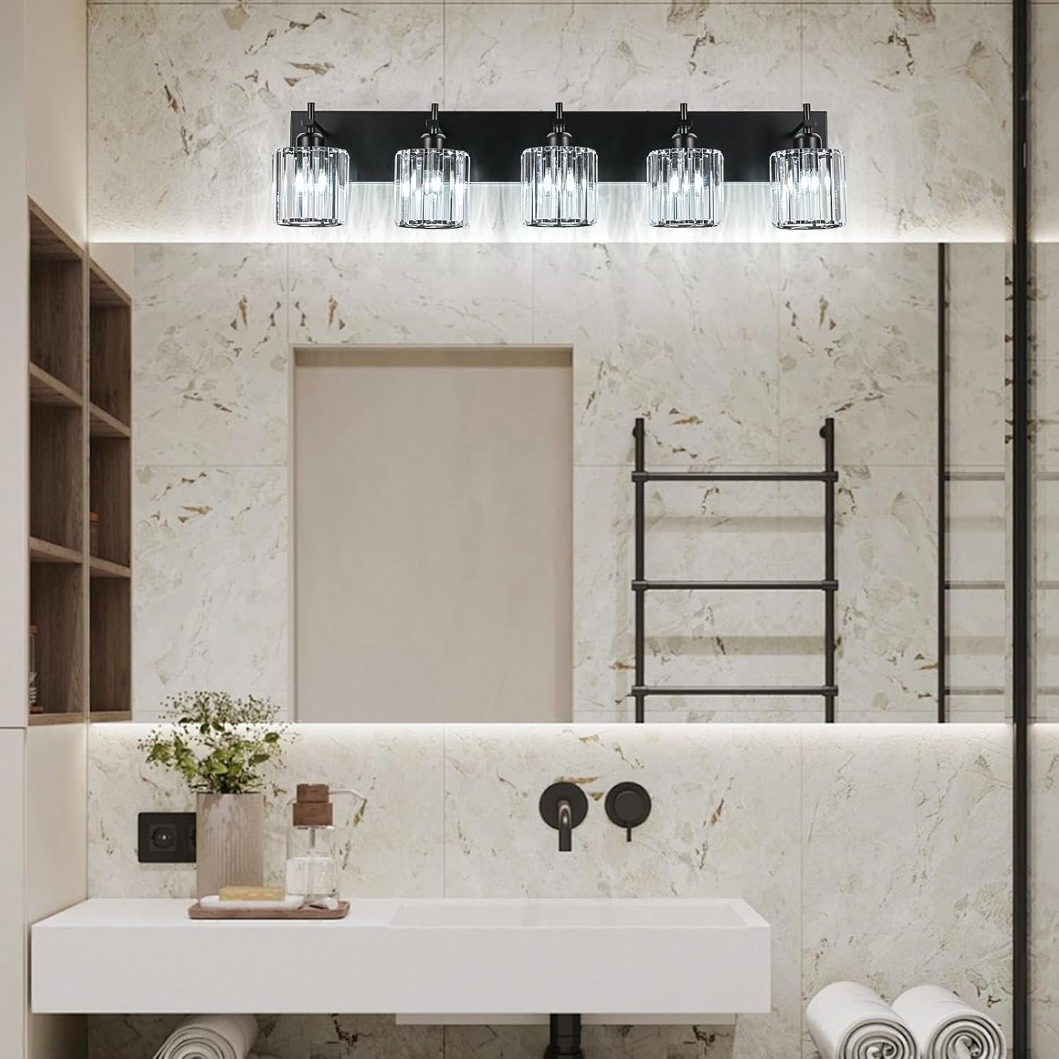 Moderna lámpara de tocador de baño de cristal de 3 luces de latón para pared, sobre espejo, iluminación de tocador negra y dorada para baño, pantalla cuadrada, aplique de pared de latón - Imagen 90
