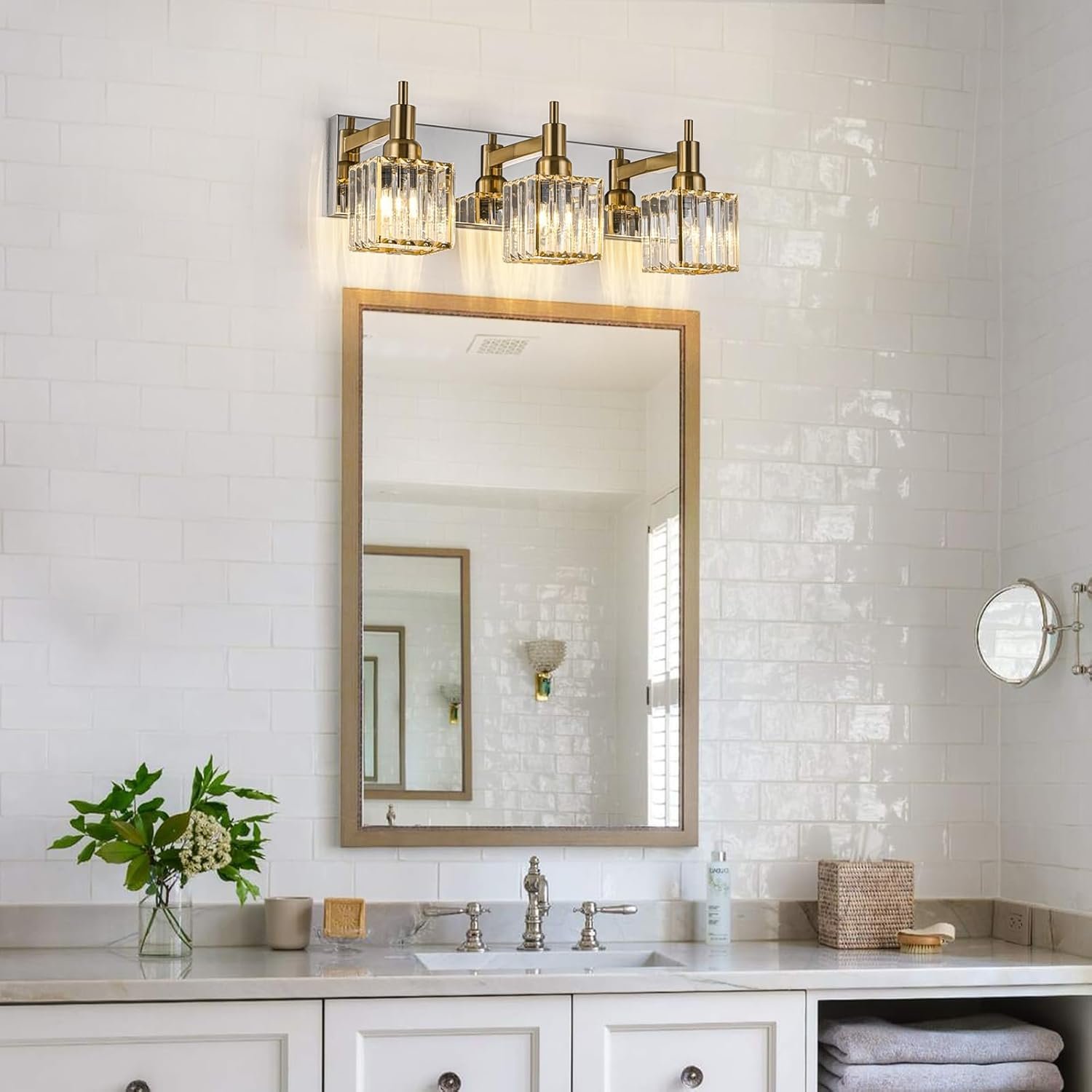 Moderna lámpara de tocador de baño de cristal de 3 luces de latón para pared, sobre espejo, iluminación de tocador negra y dorada para baño, pantalla cuadrada, aplique de pared de latón - Imagen 96