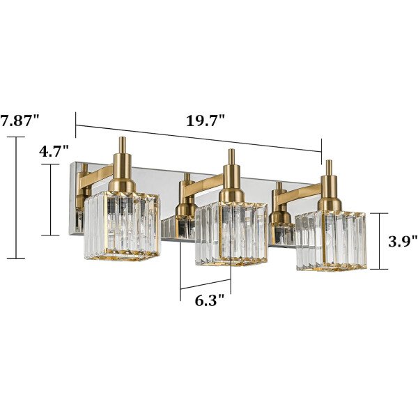 Moderna lámpara de tocador de baño de cristal de 3 luces de latón para pared, sobre espejo, iluminación de tocador negra y dorada para baño, pantalla cuadrada, aplique de pared de latón - Imagen 97
