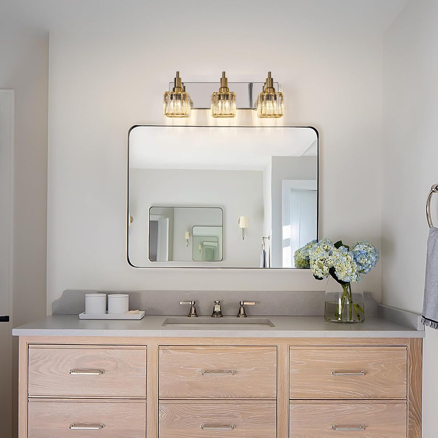 Moderna lámpara de tocador de baño de cristal de 3 luces de latón para pared, sobre espejo, iluminación de tocador negra y dorada para baño, pantalla cuadrada, aplique de pared de latón - Imagen 101