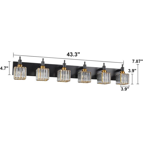 Moderna lámpara de tocador de baño de cristal de 3 luces de latón para pared, sobre espejo, iluminación de tocador negra y dorada para baño, pantalla cuadrada, aplique de pared de latón - Imagen 107