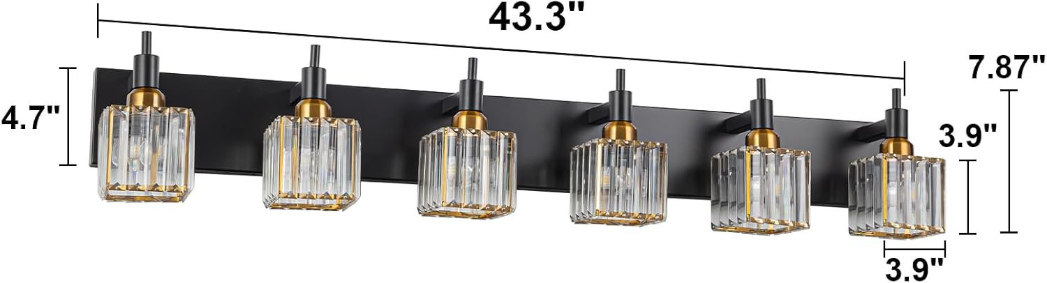 Moderna lámpara de tocador de baño de cristal de 3 luces de latón para pared, sobre espejo, iluminación de tocador negra y dorada para baño, pantalla cuadrada, aplique de pared de latón - Imagen 107