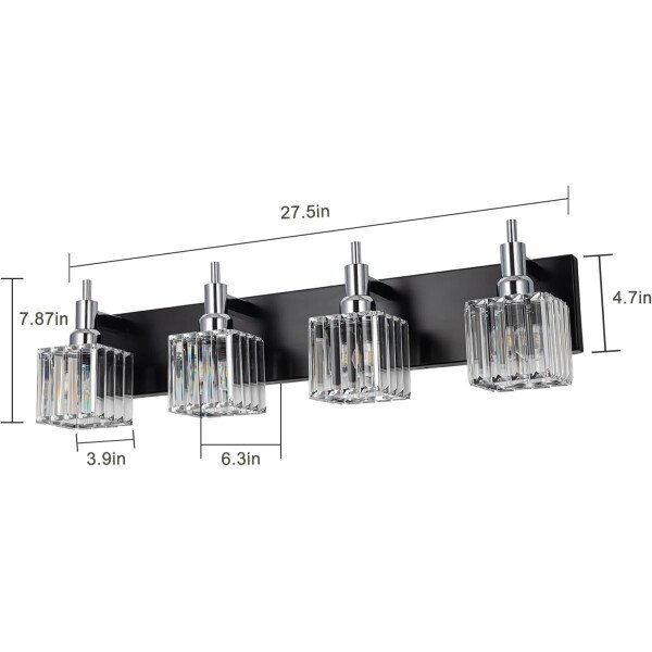 Moderna lámpara de tocador de baño de cristal de 3 luces de latón para pared, sobre espejo, iluminación de tocador negra y dorada para baño, pantalla cuadrada, aplique de pared de latón - Imagen 112