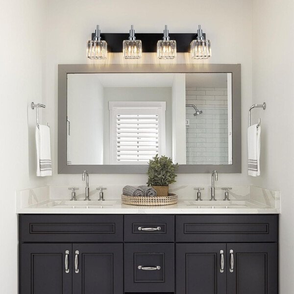 Moderna lámpara de tocador de baño de cristal de 3 luces de latón para pared, sobre espejo, iluminación de tocador negra y dorada para baño, pantalla cuadrada, aplique de pared de latón - Imagen 116