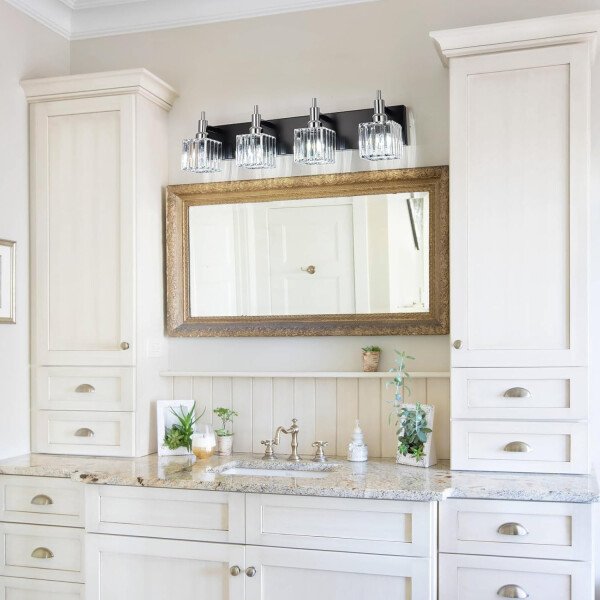 Moderna lámpara de tocador de baño de cristal de 3 luces de latón para pared, sobre espejo, iluminación de tocador negra y dorada para baño, pantalla cuadrada, aplique de pared de latón - Imagen 117