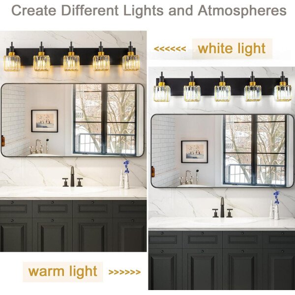 Moderna lámpara de tocador de baño de cristal de 3 luces de latón para pared, sobre espejo, iluminación de tocador negra y dorada para baño, pantalla cuadrada, aplique de pared de latón - Imagen 119
