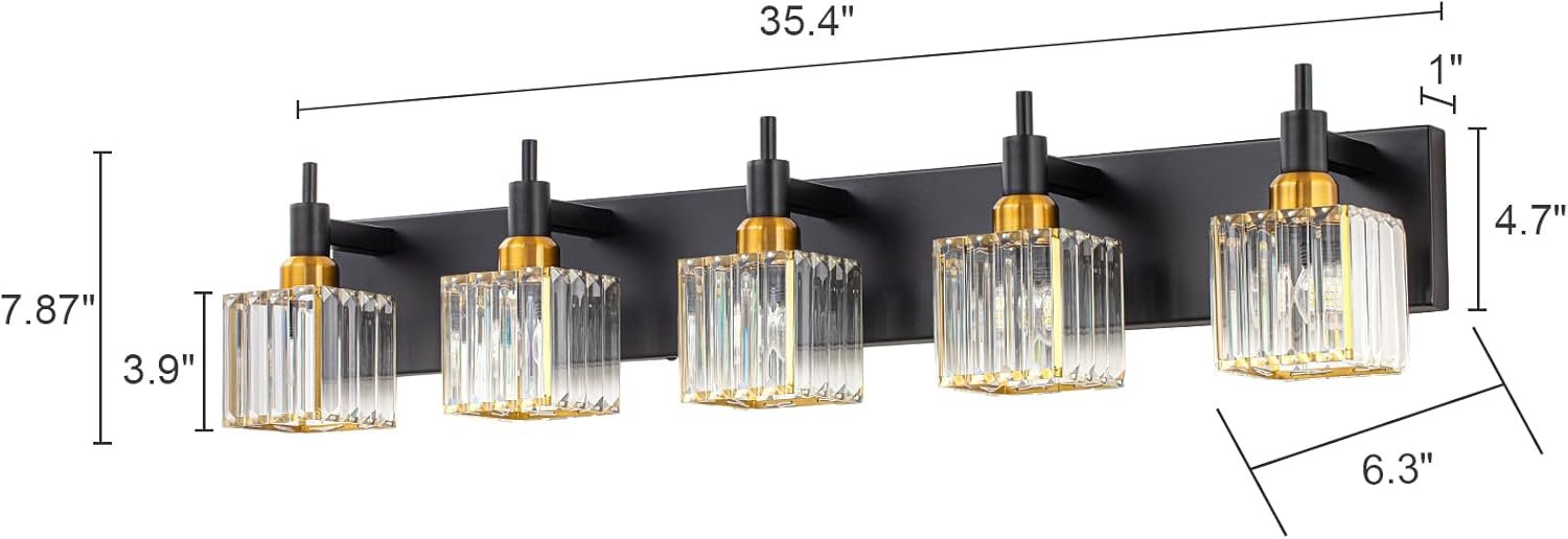Moderna lámpara de tocador de baño de cristal de 3 luces de latón para pared, sobre espejo, iluminación de tocador negra y dorada para baño, pantalla cuadrada, aplique de pared de latón - Imagen 120
