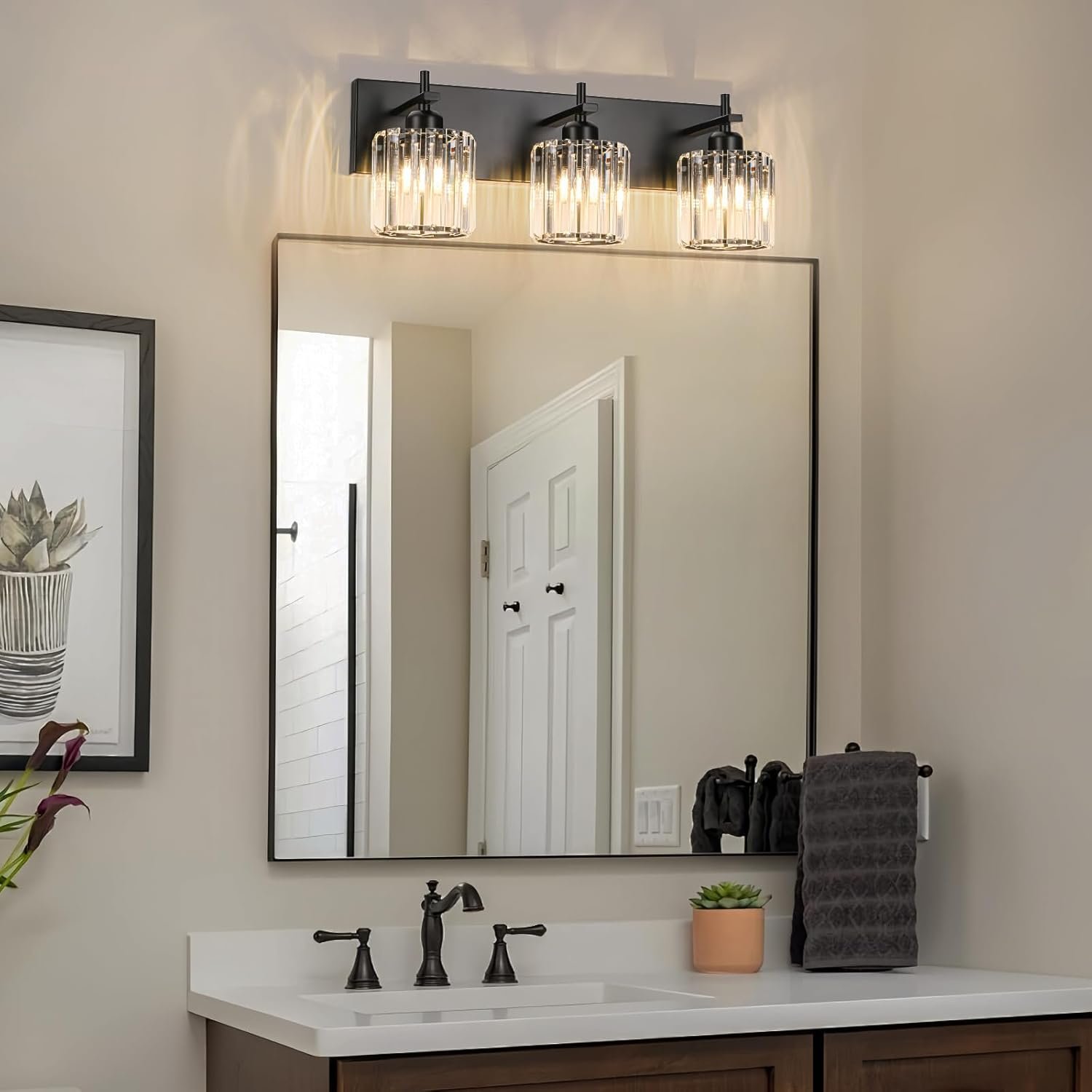 Moderna lámpara de tocador de baño de cristal de 3 luces de latón para pared, sobre espejo, iluminación de tocador negra y dorada para baño, pantalla cuadrada, aplique de pared de latón - Imagen 127