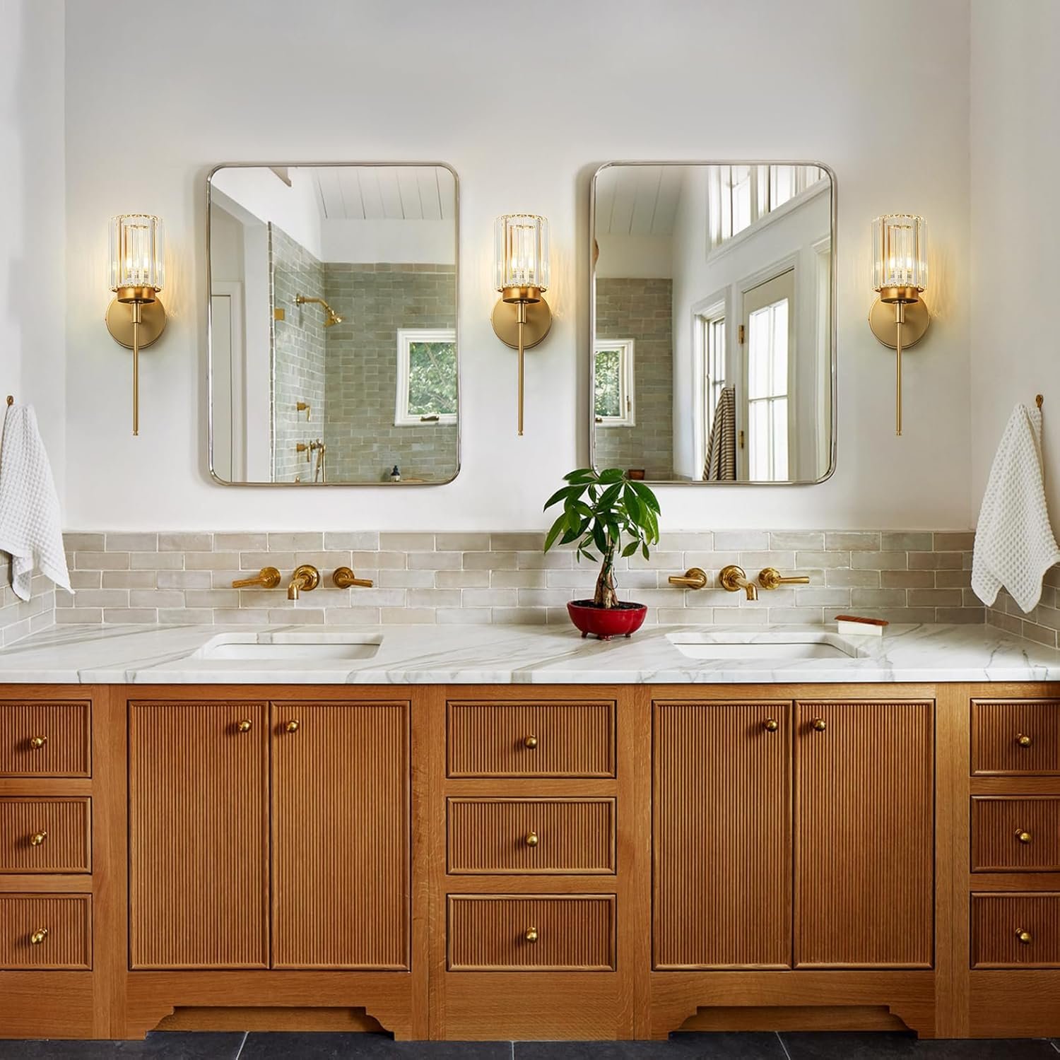 Moderna lámpara de tocador de baño de cristal de 3 luces de latón para pared, sobre espejo, iluminación de tocador negra y dorada para baño, pantalla cuadrada, aplique de pared de latón - Imagen 140
