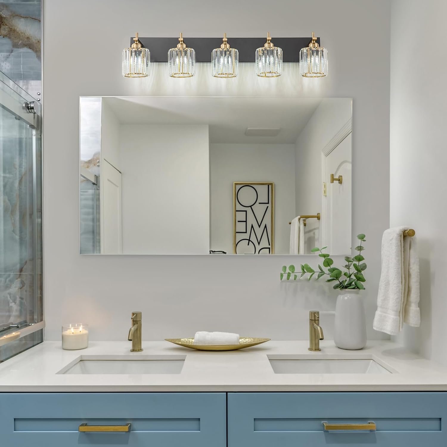 Moderna lámpara de tocador de baño de cristal de 3 luces de latón para pared, sobre espejo, iluminación de tocador negra y dorada para baño, pantalla cuadrada, aplique de pared de latón - Imagen 142