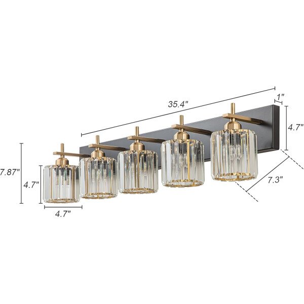 Moderna lámpara de tocador de baño de cristal de 3 luces de latón para pared, sobre espejo, iluminación de tocador negra y dorada para baño, pantalla cuadrada, aplique de pared de latón - Imagen 144
