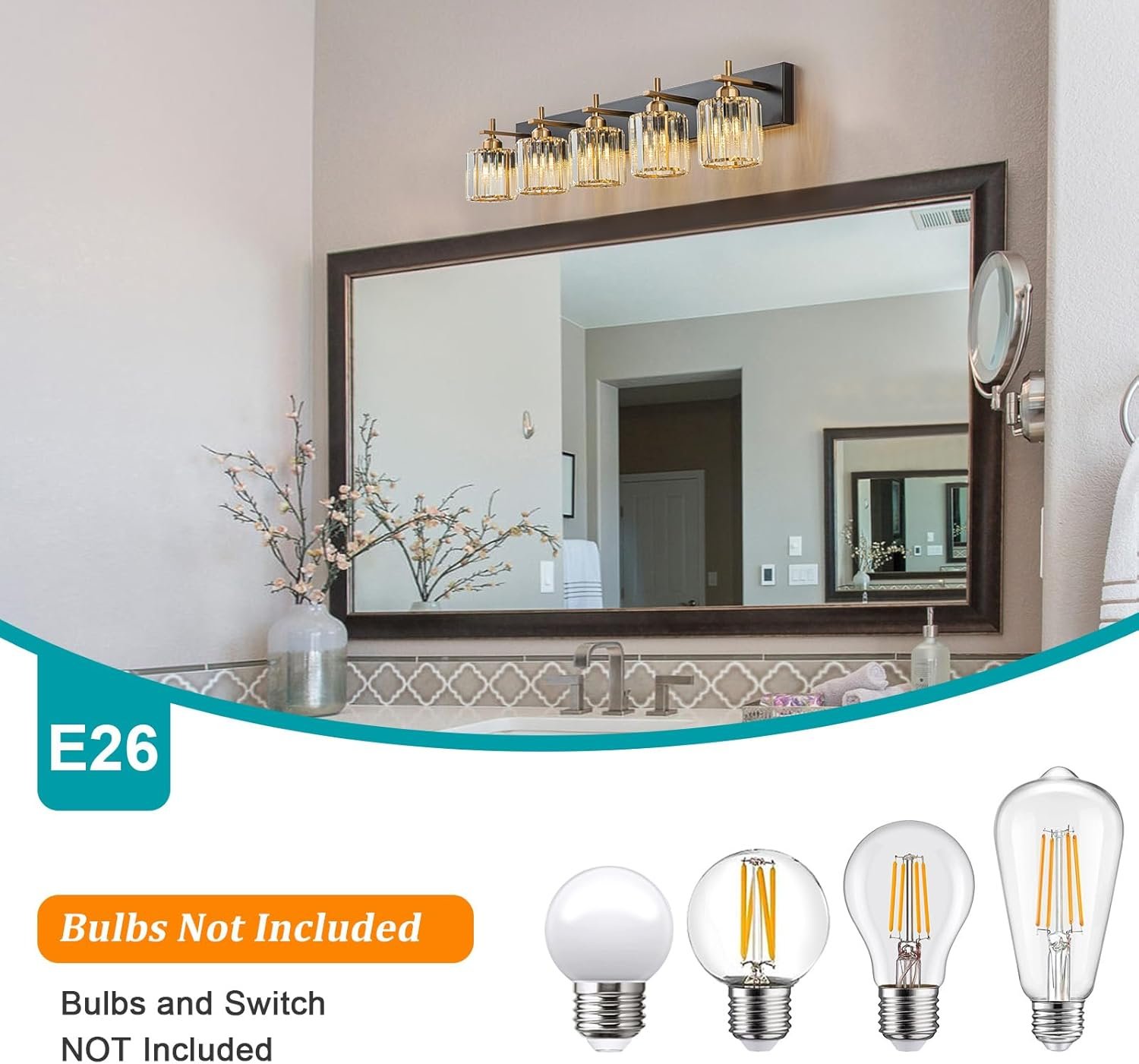 Moderna lámpara de tocador de baño de cristal de 3 luces de latón para pared, sobre espejo, iluminación de tocador negra y dorada para baño, pantalla cuadrada, aplique de pared de latón - Imagen 146