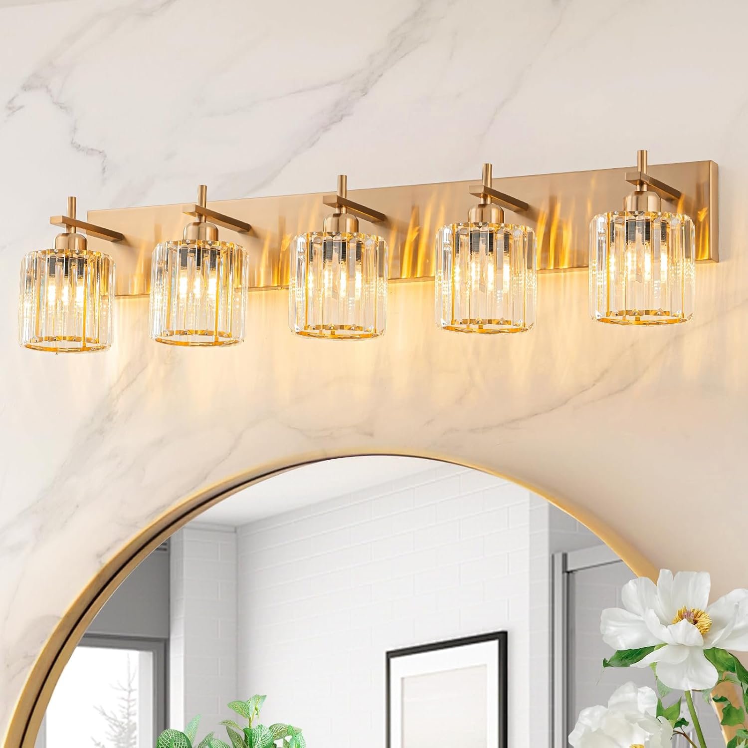 Moderna lámpara de tocador de baño de cristal de 3 luces de latón para pared, sobre espejo, iluminación de tocador negra y dorada para baño, pantalla cuadrada, aplique de pared de latón - Imagen 148