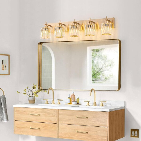 Moderna lámpara de tocador de baño de cristal de 3 luces de latón para pared, sobre espejo, iluminación de tocador negra y dorada para baño, pantalla cuadrada, aplique de pared de latón - Imagen 149