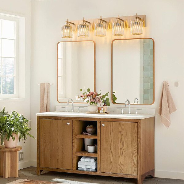Moderna lámpara de tocador de baño de cristal de 3 luces de latón para pared, sobre espejo, iluminación de tocador negra y dorada para baño, pantalla cuadrada, aplique de pared de latón - Imagen 152