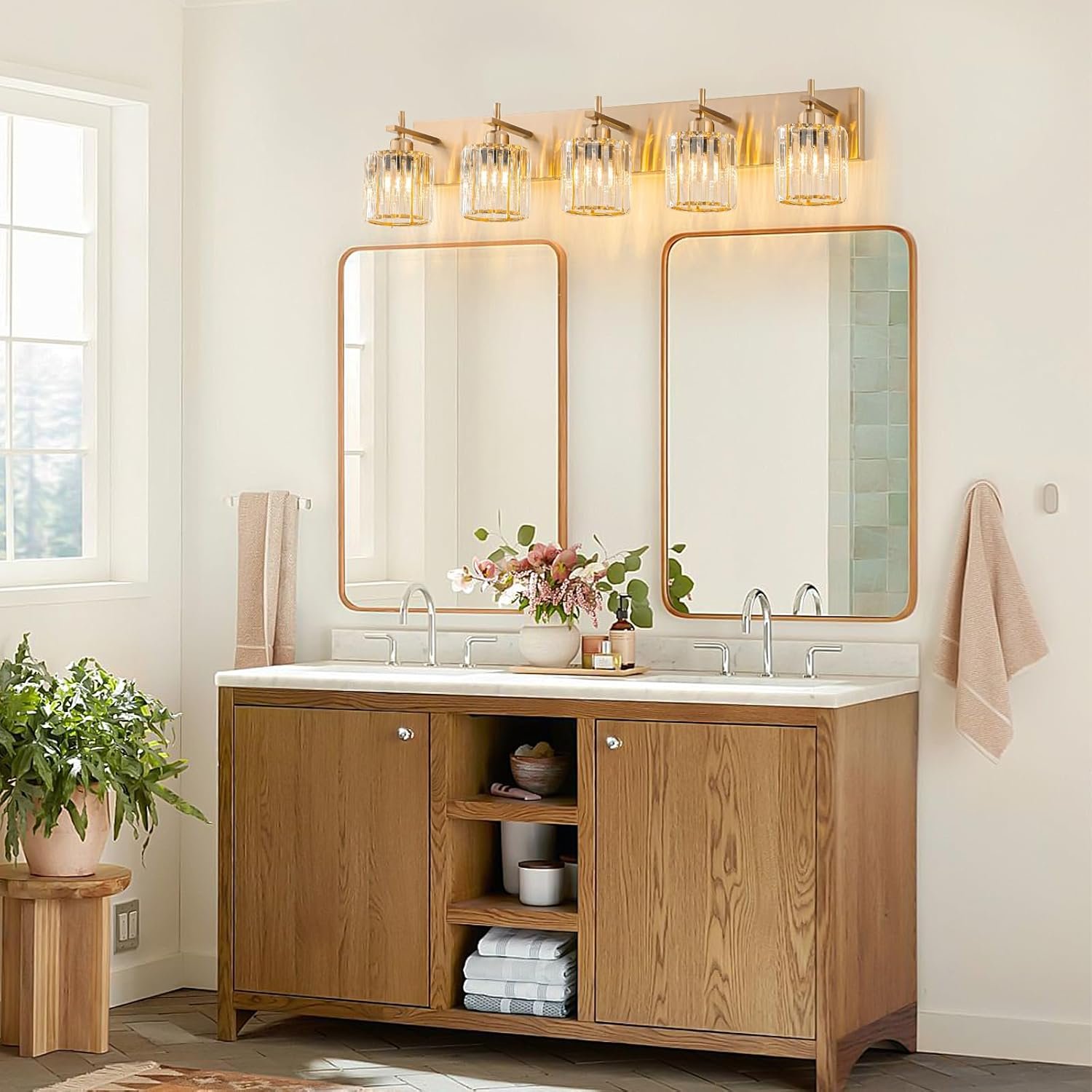 Moderna lámpara de tocador de baño de cristal de 3 luces de latón para pared, sobre espejo, iluminación de tocador negra y dorada para baño, pantalla cuadrada, aplique de pared de latón - Imagen 152