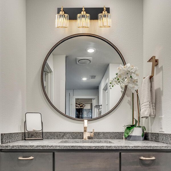 Moderna lámpara de tocador de baño de cristal de 3 luces de latón para pared, sobre espejo, iluminación de tocador negra y dorada para baño, pantalla cuadrada, aplique de pared de latón - Imagen 157