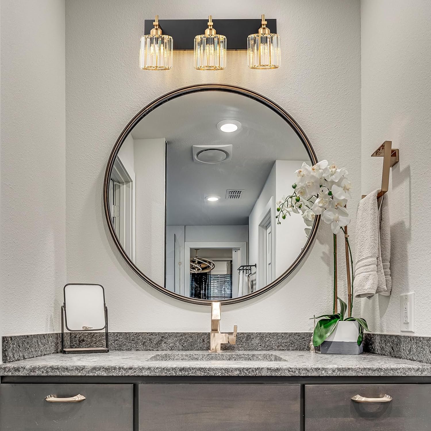 Moderna lámpara de tocador de baño de cristal de 3 luces de latón para pared, sobre espejo, iluminación de tocador negra y dorada para baño, pantalla cuadrada, aplique de pared de latón - Imagen 157