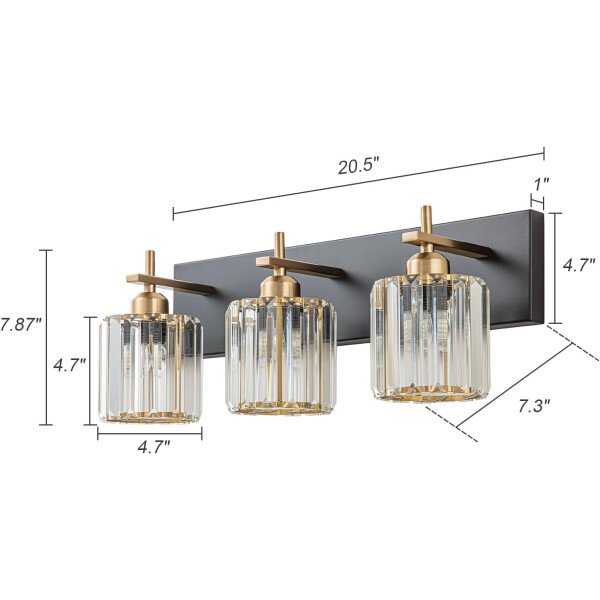 Moderna lámpara de tocador de baño de cristal de 3 luces de latón para pared, sobre espejo, iluminación de tocador negra y dorada para baño, pantalla cuadrada, aplique de pared de latón - Imagen 158