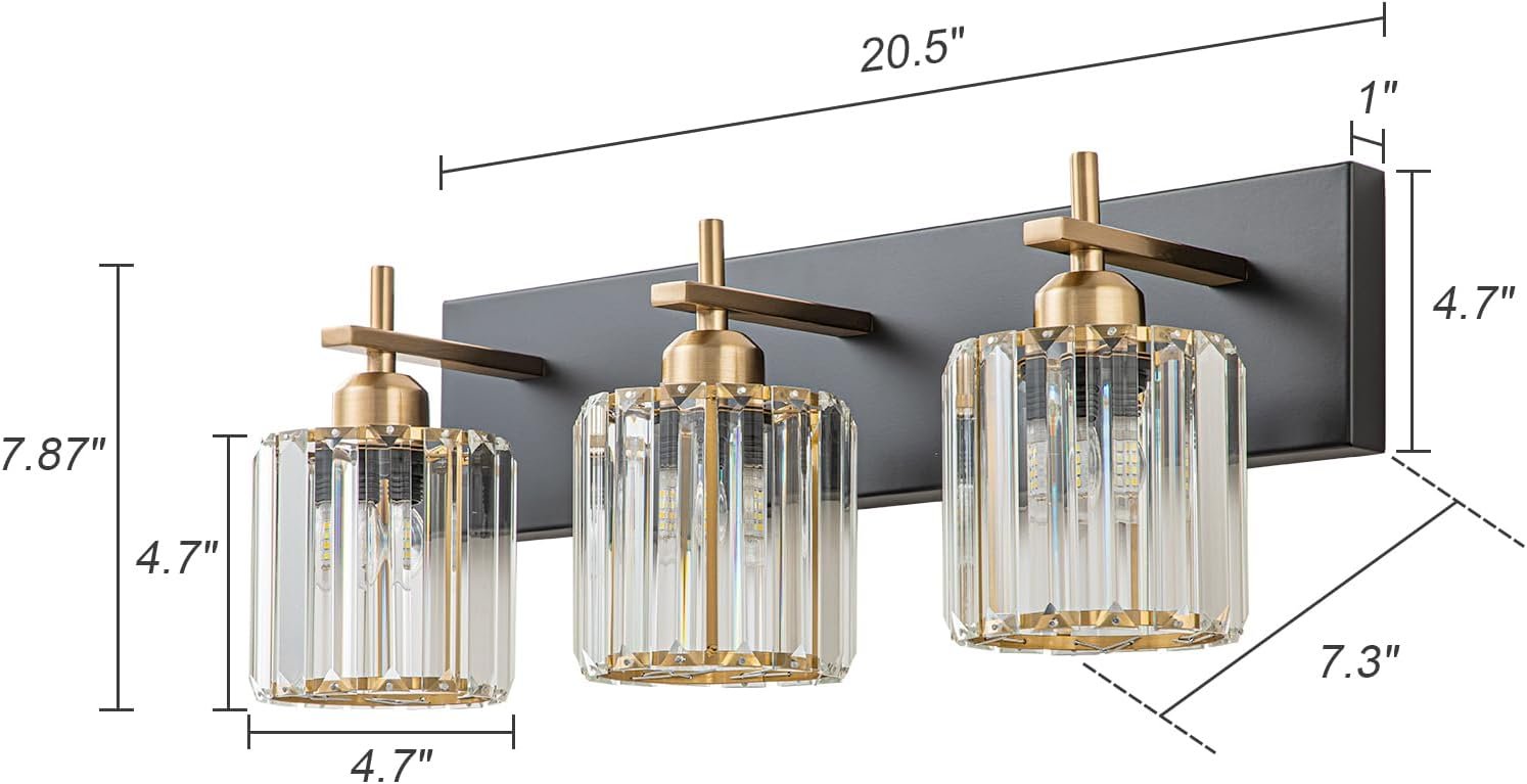 Moderna lámpara de tocador de baño de cristal de 3 luces de latón para pared, sobre espejo, iluminación de tocador negra y dorada para baño, pantalla cuadrada, aplique de pared de latón - Imagen 158