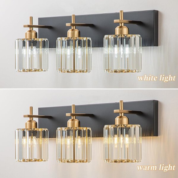 Moderna lámpara de tocador de baño de cristal de 3 luces de latón para pared, sobre espejo, iluminación de tocador negra y dorada para baño, pantalla cuadrada, aplique de pared de latón - Imagen 159
