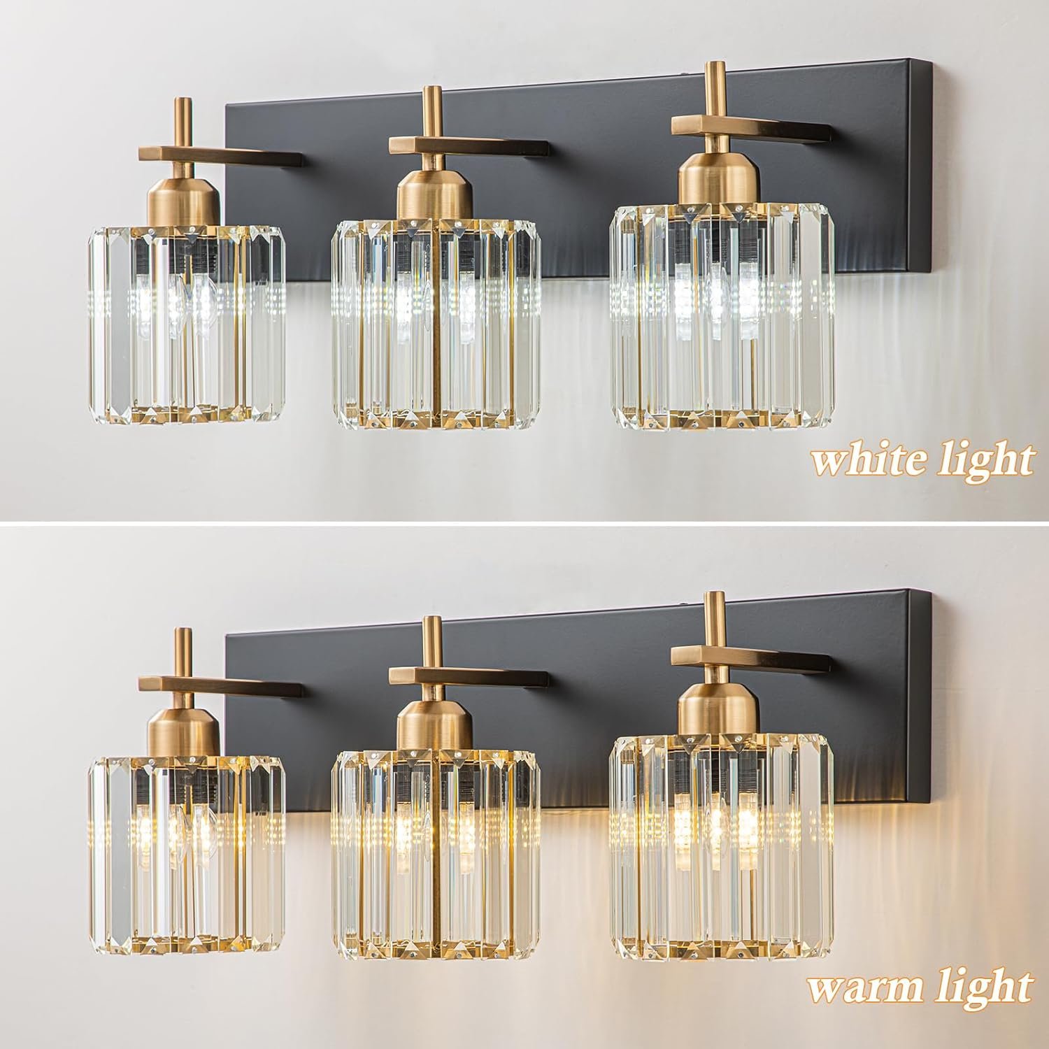 Moderna lámpara de tocador de baño de cristal de 3 luces de latón para pared, sobre espejo, iluminación de tocador negra y dorada para baño, pantalla cuadrada, aplique de pared de latón - Imagen 159