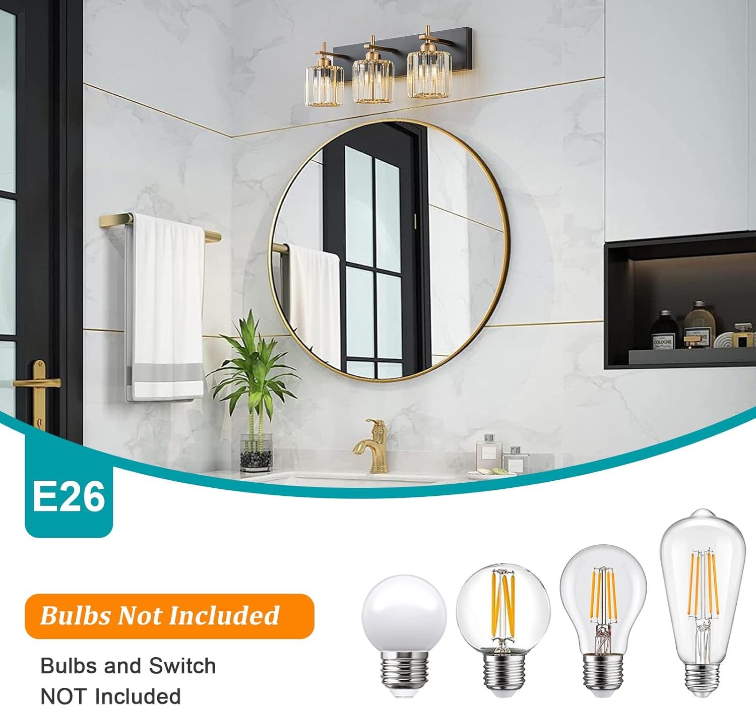 Moderna lámpara de tocador de baño de cristal de 3 luces de latón para pared, sobre espejo, iluminación de tocador negra y dorada para baño, pantalla cuadrada, aplique de pared de latón - Imagen 160