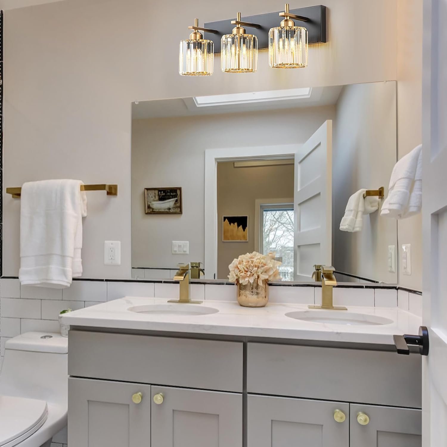 Moderna lámpara de tocador de baño de cristal de 3 luces de latón para pared, sobre espejo, iluminación de tocador negra y dorada para baño, pantalla cuadrada, aplique de pared de latón - Imagen 161