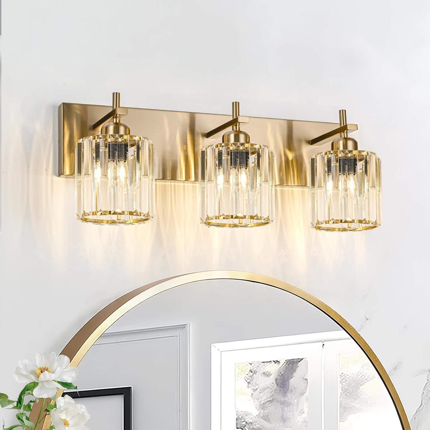 Moderna lámpara de tocador de baño de cristal de 3 luces de latón para pared, sobre espejo, iluminación de tocador negra y dorada para baño, pantalla cuadrada, aplique de pared de latón - Imagen 163