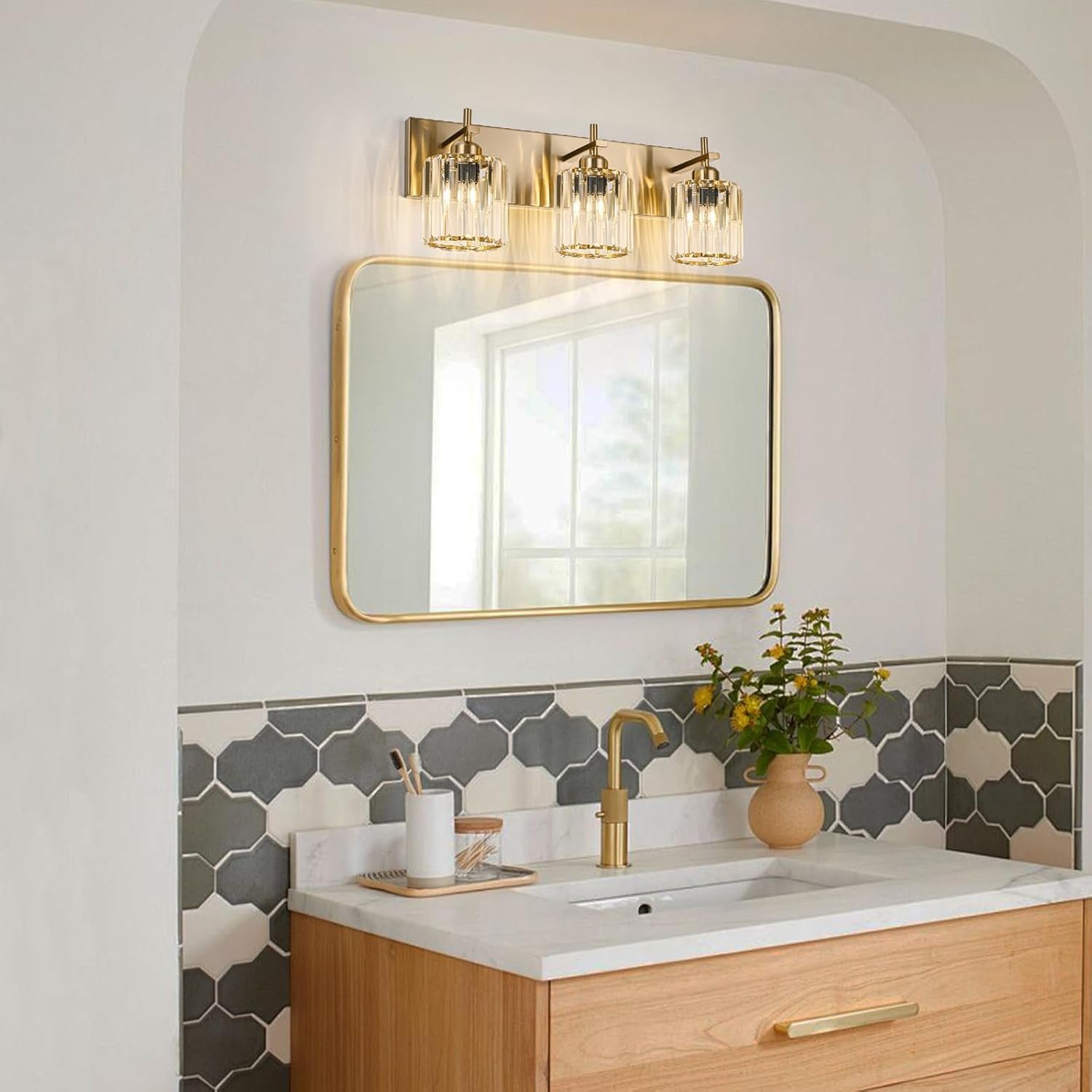 Moderna lámpara de tocador de baño de cristal de 3 luces de latón para pared, sobre espejo, iluminación de tocador negra y dorada para baño, pantalla cuadrada, aplique de pared de latón - Imagen 169