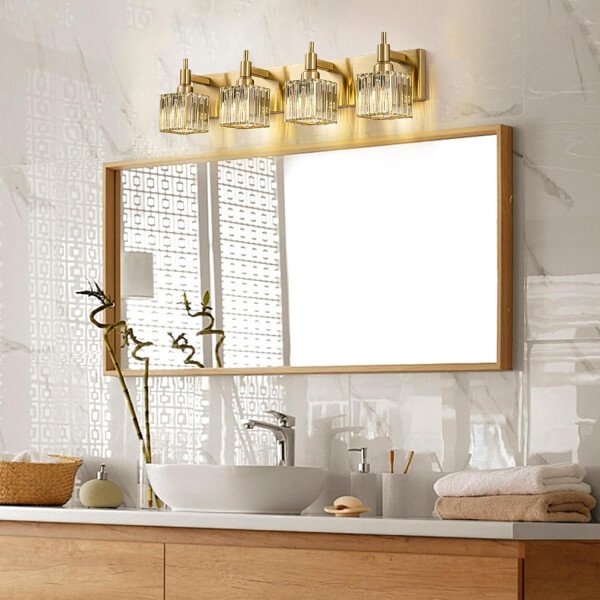 Moderna lámpara de tocador de baño de cristal de 3 luces de latón para pared, sobre espejo, iluminación de tocador negra y dorada para baño, pantalla cuadrada, aplique de pared de latón - Imagen 171