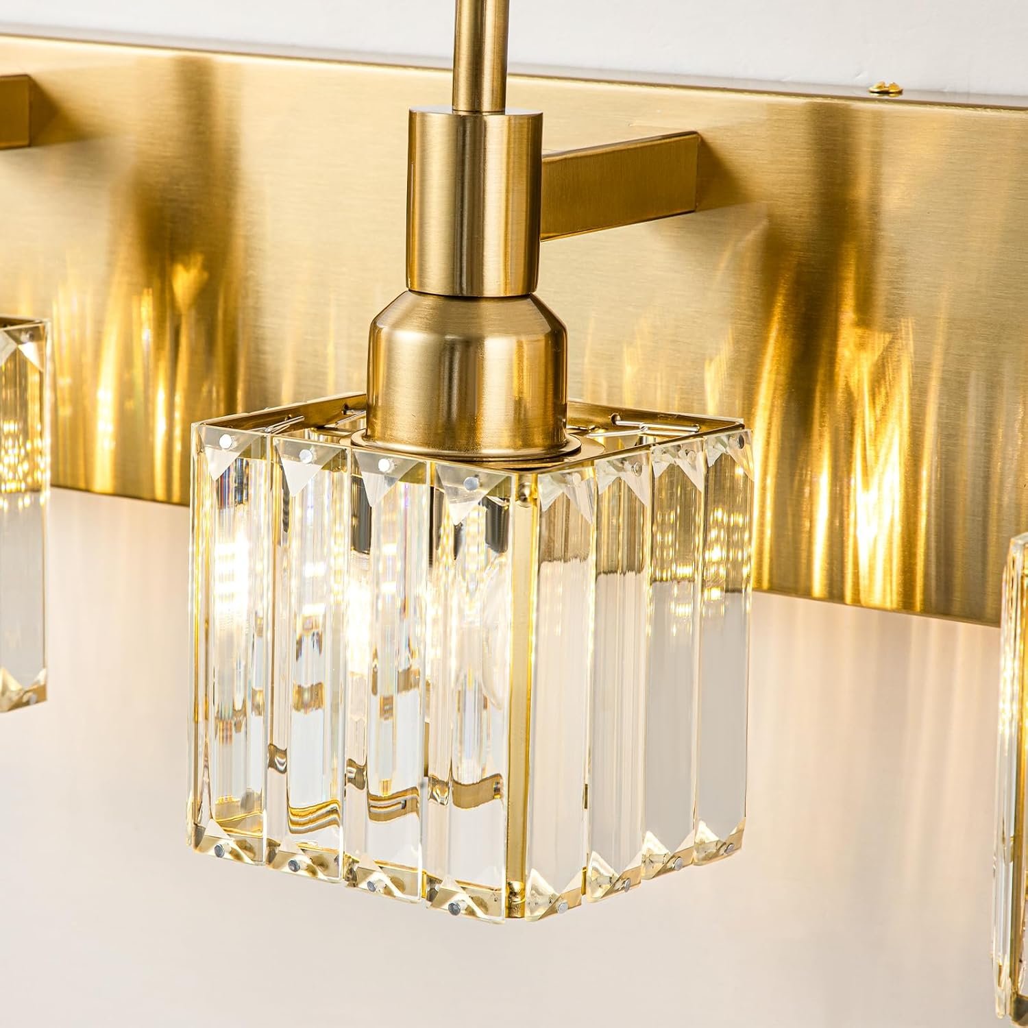 Moderna lámpara de tocador de baño de cristal de 3 luces de latón para pared, sobre espejo, iluminación de tocador negra y dorada para baño, pantalla cuadrada, aplique de pared de latón - Imagen 172