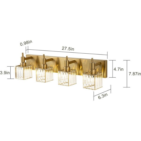 Moderna lámpara de tocador de baño de cristal de 3 luces de latón para pared, sobre espejo, iluminación de tocador negra y dorada para baño, pantalla cuadrada, aplique de pared de latón - Imagen 173