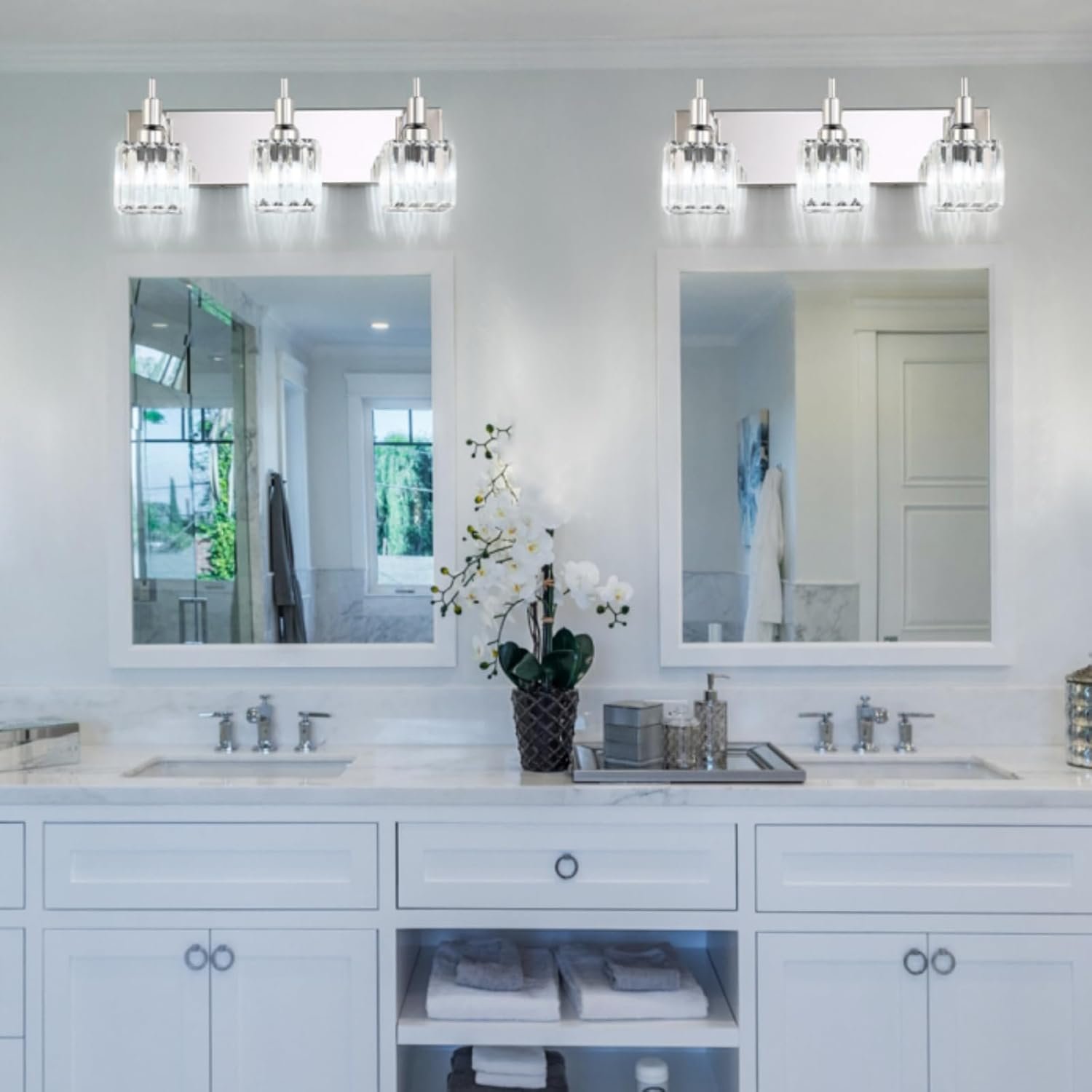 Moderna lámpara de tocador de baño de cristal de 3 luces de latón para pared, sobre espejo, iluminación de tocador negra y dorada para baño, pantalla cuadrada, aplique de pared de latón - Imagen 183