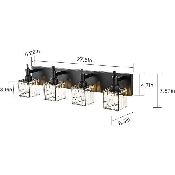 Moderna lámpara de tocador de baño de cristal de 3 luces de latón para pared, sobre espejo, iluminación de tocador negra y dorada para baño, pantalla cuadrada, aplique de pared de latón - Imagen 187