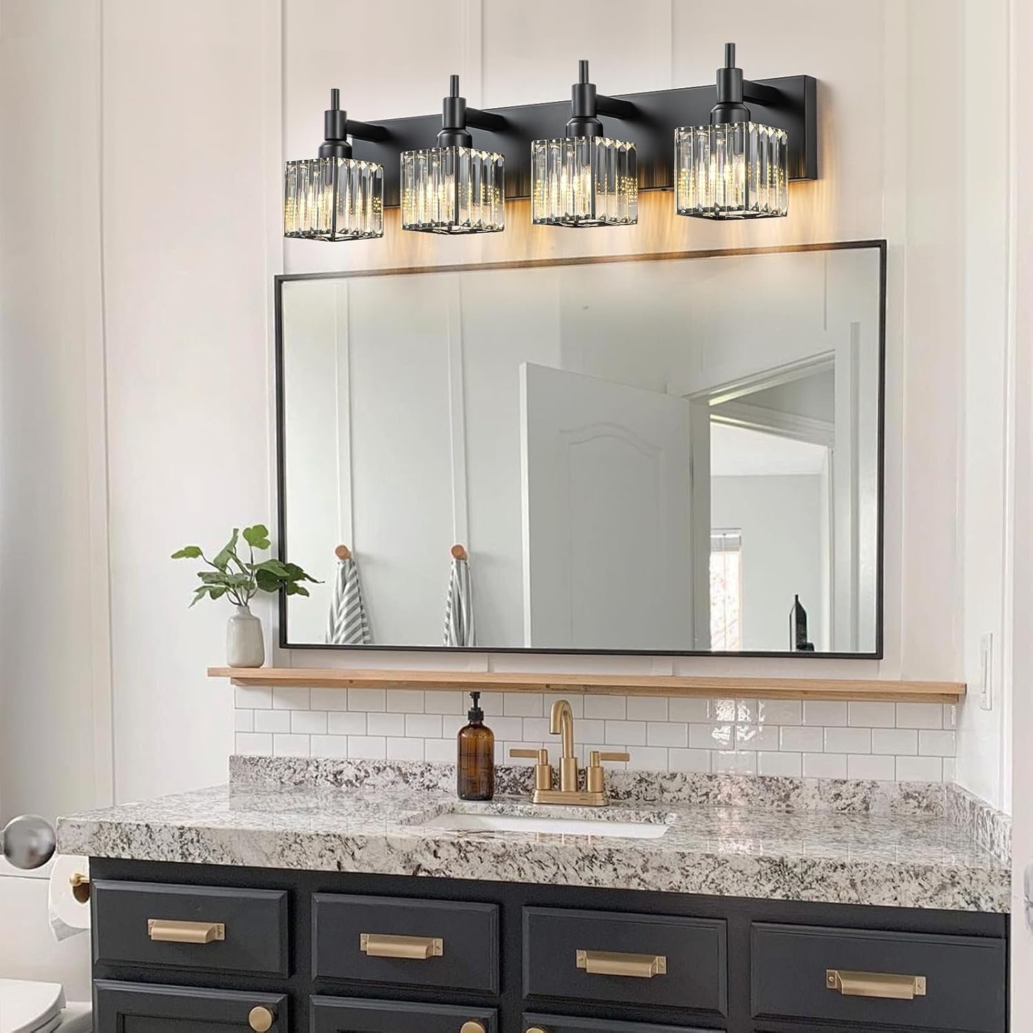Moderna lámpara de tocador de baño de cristal de 3 luces de latón para pared, sobre espejo, iluminación de tocador negra y dorada para baño, pantalla cuadrada, aplique de pared de latón - Imagen 188