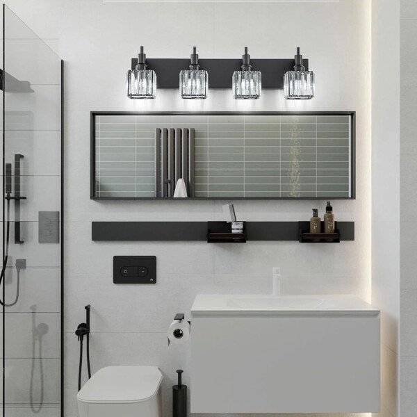Moderna lámpara de tocador de baño de cristal de 3 luces de latón para pared, sobre espejo, iluminación de tocador negra y dorada para baño, pantalla cuadrada, aplique de pared de latón - Imagen 190