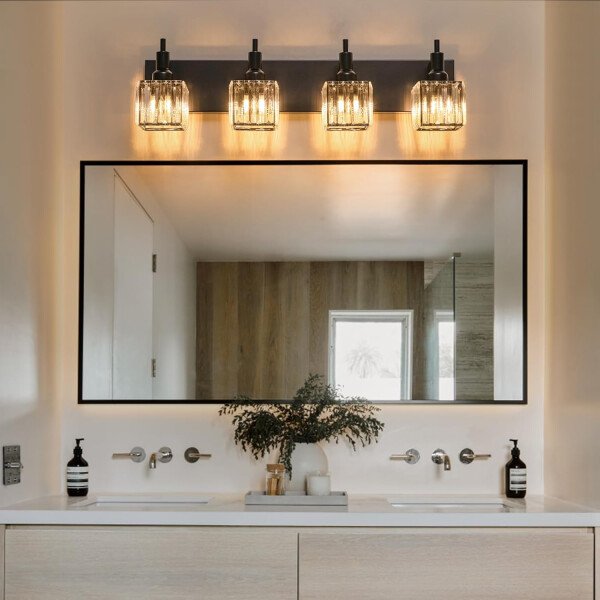Moderna lámpara de tocador de baño de cristal de 3 luces de latón para pared, sobre espejo, iluminación de tocador negra y dorada para baño, pantalla cuadrada, aplique de pared de latón - Imagen 191