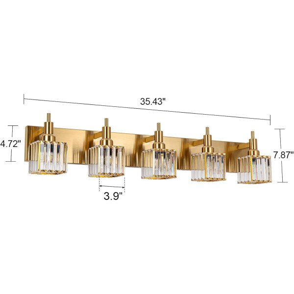 Moderna lámpara de tocador de baño de cristal de 3 luces de latón para pared, sobre espejo, iluminación de tocador negra y dorada para baño, pantalla cuadrada, aplique de pared de latón - Imagen 193