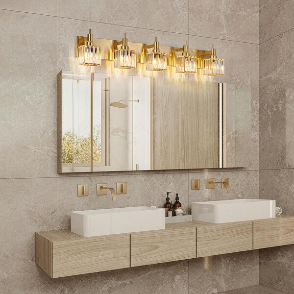 Moderna lámpara de tocador de baño de cristal de 3 luces de latón para pared, sobre espejo, iluminación de tocador negra y dorada para baño, pantalla cuadrada, aplique de pared de latón - Imagen 194