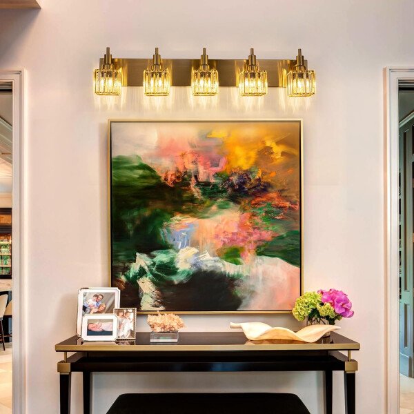 Moderna lámpara de tocador de baño de cristal de 3 luces de latón para pared, sobre espejo, iluminación de tocador negra y dorada para baño, pantalla cuadrada, aplique de pared de latón - Imagen 196