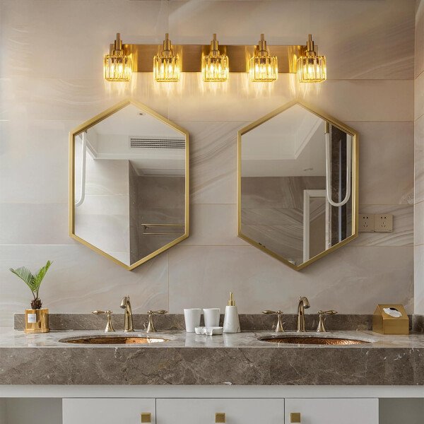 Moderna lámpara de tocador de baño de cristal de 3 luces de latón para pared, sobre espejo, iluminación de tocador negra y dorada para baño, pantalla cuadrada, aplique de pared de latón - Imagen 197