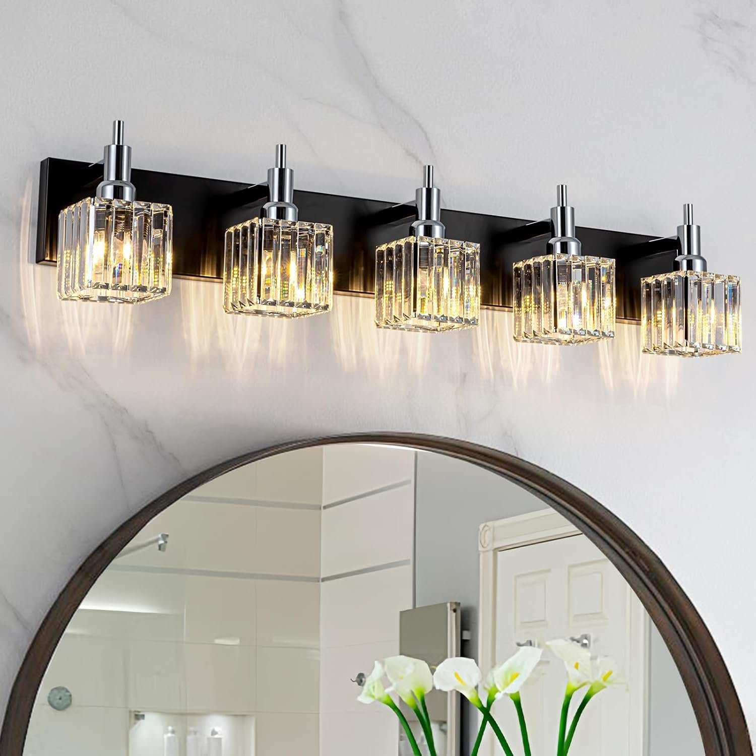 Moderna lámpara de tocador de baño de cristal de 3 luces de latón para pared, sobre espejo, iluminación de tocador negra y dorada para baño, pantalla cuadrada, aplique de pared de latón - Imagen 199