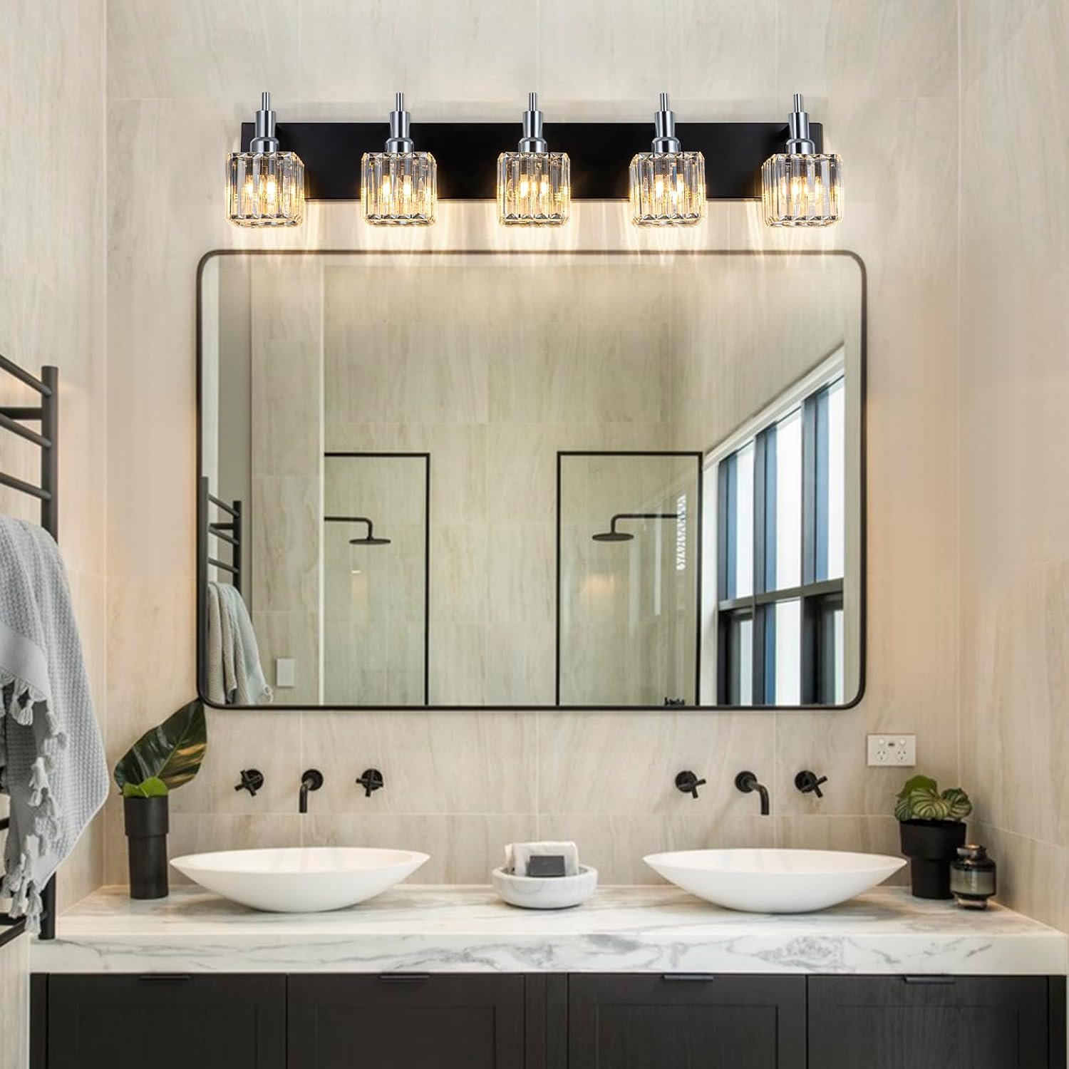 Moderna lámpara de tocador de baño de cristal de 3 luces de latón para pared, sobre espejo, iluminación de tocador negra y dorada para baño, pantalla cuadrada, aplique de pared de latón - Imagen 201