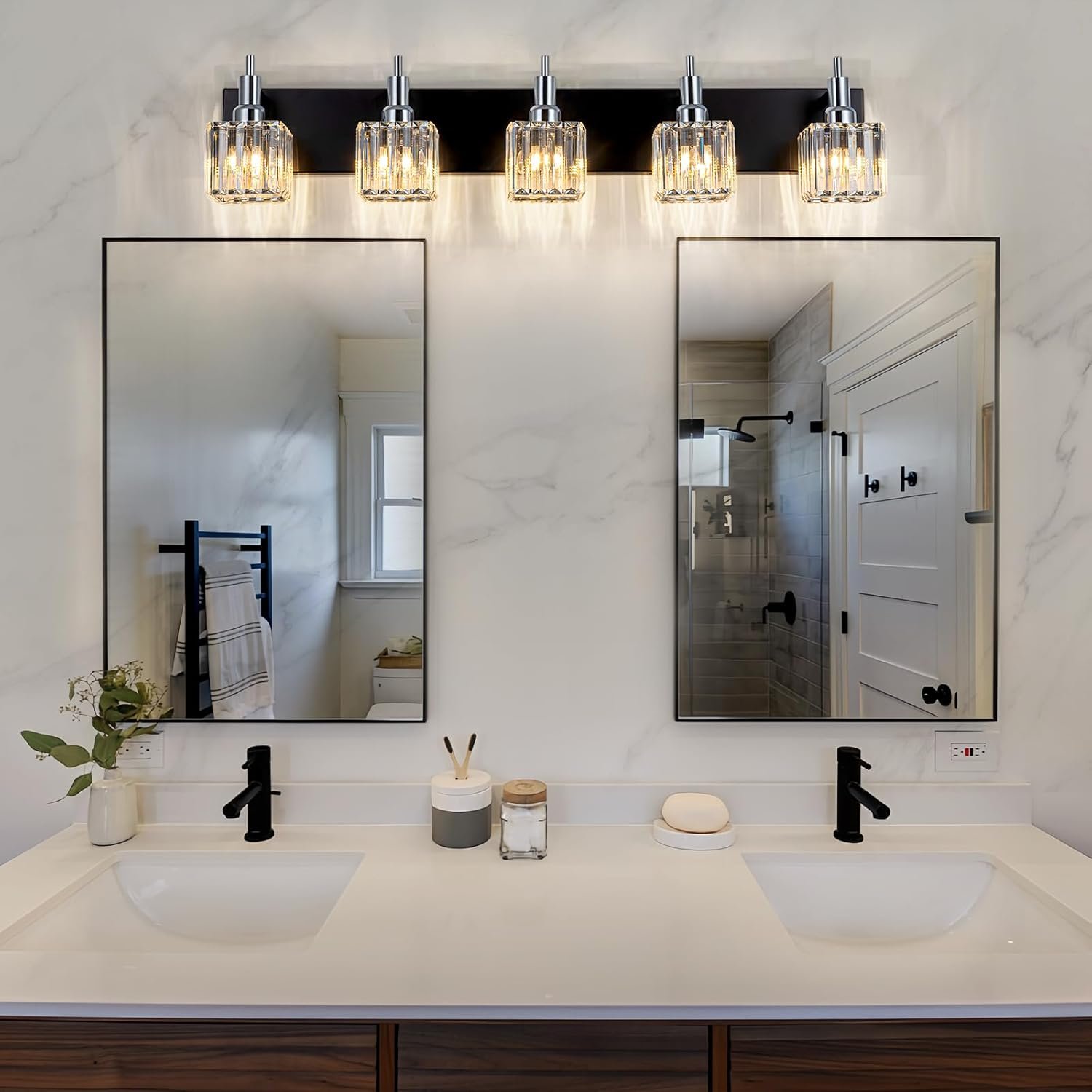 Moderna lámpara de tocador de baño de cristal de 3 luces de latón para pared, sobre espejo, iluminación de tocador negra y dorada para baño, pantalla cuadrada, aplique de pared de latón - Imagen 204