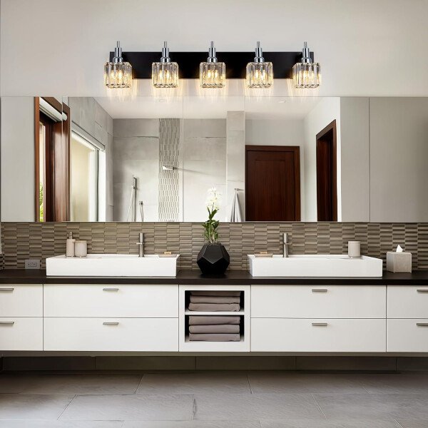Moderna lámpara de tocador de baño de cristal de 3 luces de latón para pared, sobre espejo, iluminación de tocador negra y dorada para baño, pantalla cuadrada, aplique de pared de latón - Imagen 205