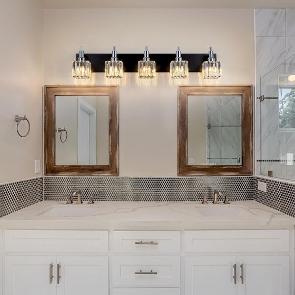Moderna lámpara de tocador de baño de cristal de 3 luces de latón para pared, sobre espejo, iluminación de tocador negra y dorada para baño, pantalla cuadrada, aplique de pared de latón - Imagen 206